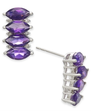 image of Amethyst (4 ct. t.w.) & Diamond (1/10 ct. t.w.) Stud Earrings in 14k White Gold