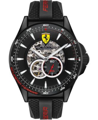 Ferrari - Men's Automatic Chronograph Pilota Black Silicone Strap Watch 45mm