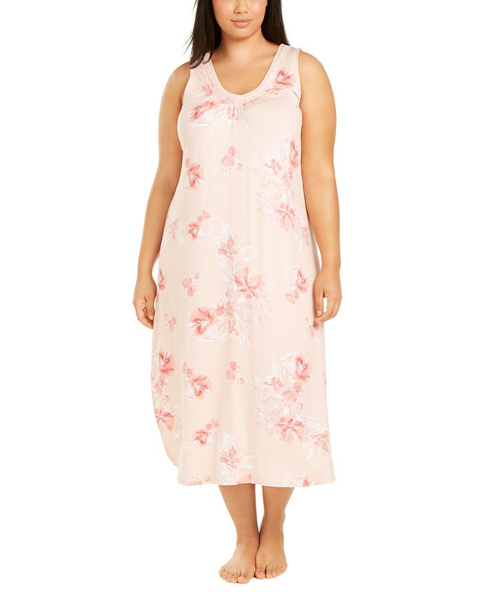 Charter Club Plus Size Sleeveless Floral-Print Nightgown, Created for ...