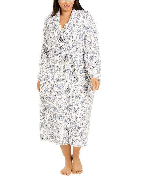 Charter Club Plus Size Cotton FloralPrint Long Wrap Robe, Created for