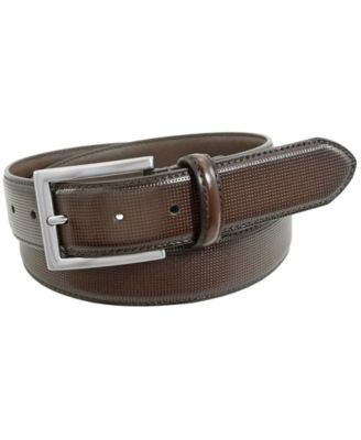 Florsheim Men's Sinclair Leather Belt - 33mm Width, Micro-perforated Design, Silver Buckle, Dress Casual Belt