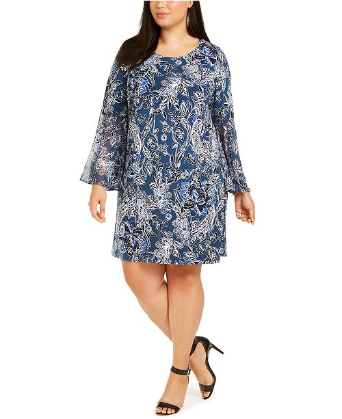 Msk Plus Size Paisley Bell Sleeve Dress Reviews Macy S