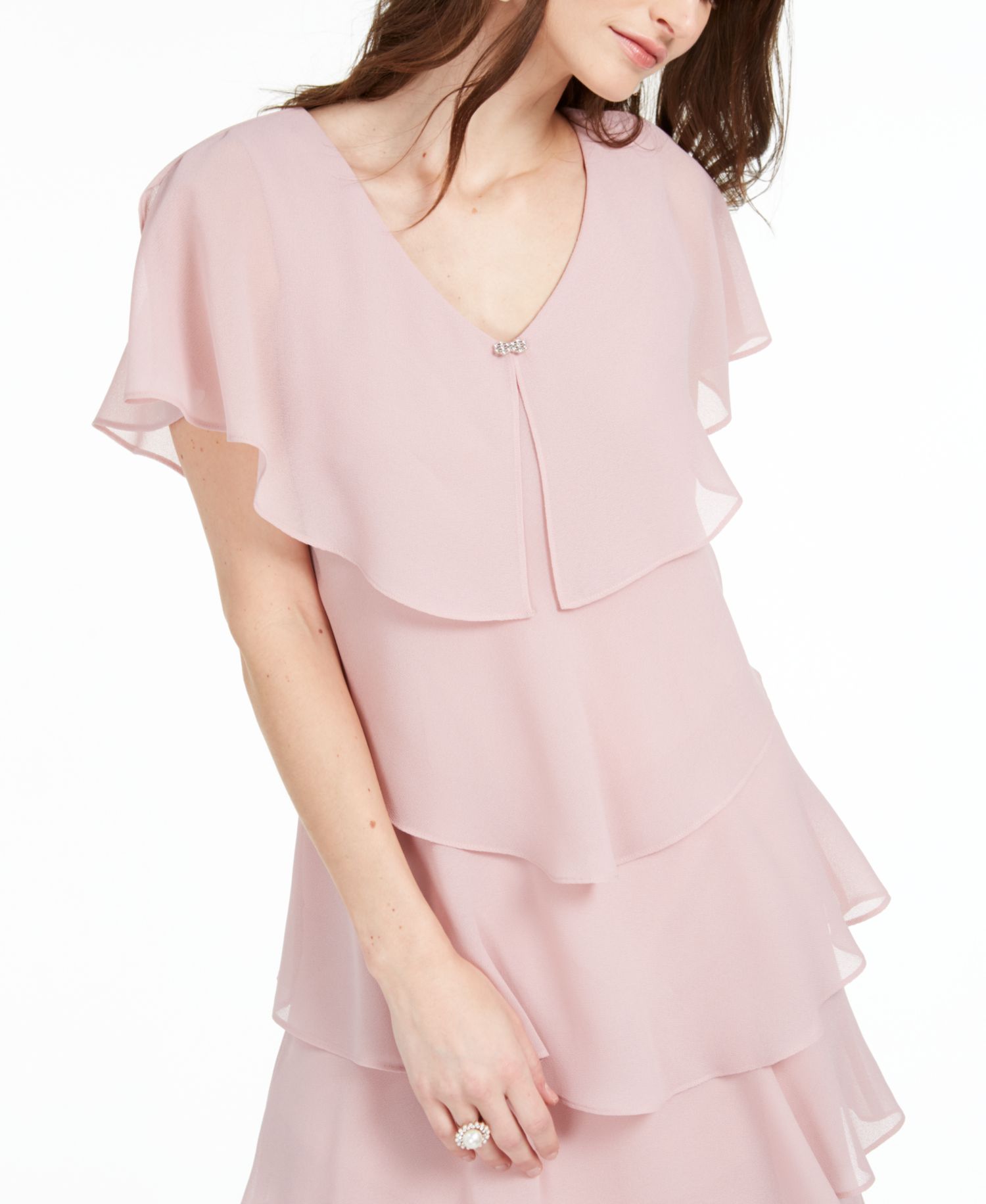 Tiered Rhinestone Capelet Dress
