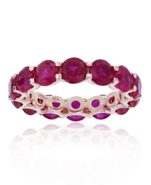 image of Red Cubic Zirconia Eternity Band in 14k Rose Gold Plated Sterling Silver