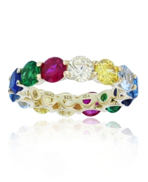 image of Rainbow Colored Cubic Zirconias Eternity Band in 14k Yellow Gold Plated Plated Sterling Silver