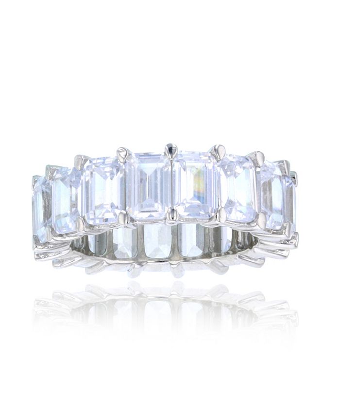 Macy's - White Emerald Cut Cubic Zirconia Eternity Band in Rhodium Plated Sterling Silver