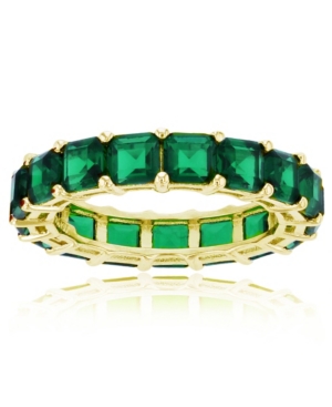 image of Green Cubic Zirconia Eternity Band in 14k Yellow Gold Plated Plated Sterling Silver