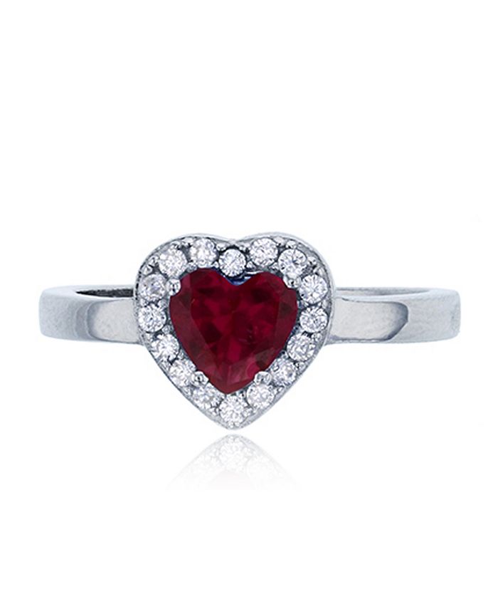 Macy's Heart Red and White Round Cubic Zirconia Halo Ring in Rhodium ...