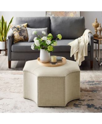 Fiorella Upholstered Octagon Cocktail Ottoman with Nailhead Trim