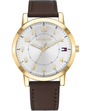 Shop Tommy Hilfiger Men's Brown Leather Strap Watch 42mm, Created For Macy's In Dark Brown