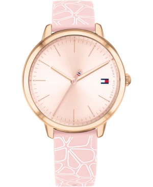 image of Tommy Hilfiger Women-s Blush & White Floral Silicone Strap Watch 36mm, Created for Macy-s