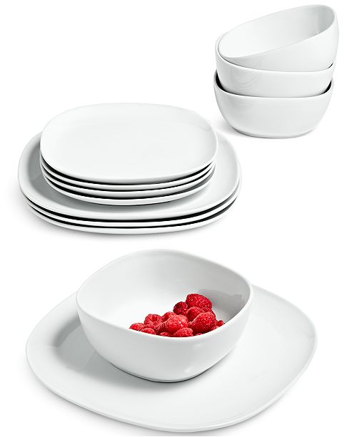 The Cellar Whiteware Soft Square 12Pc. Dinnerware Set, Service for 4