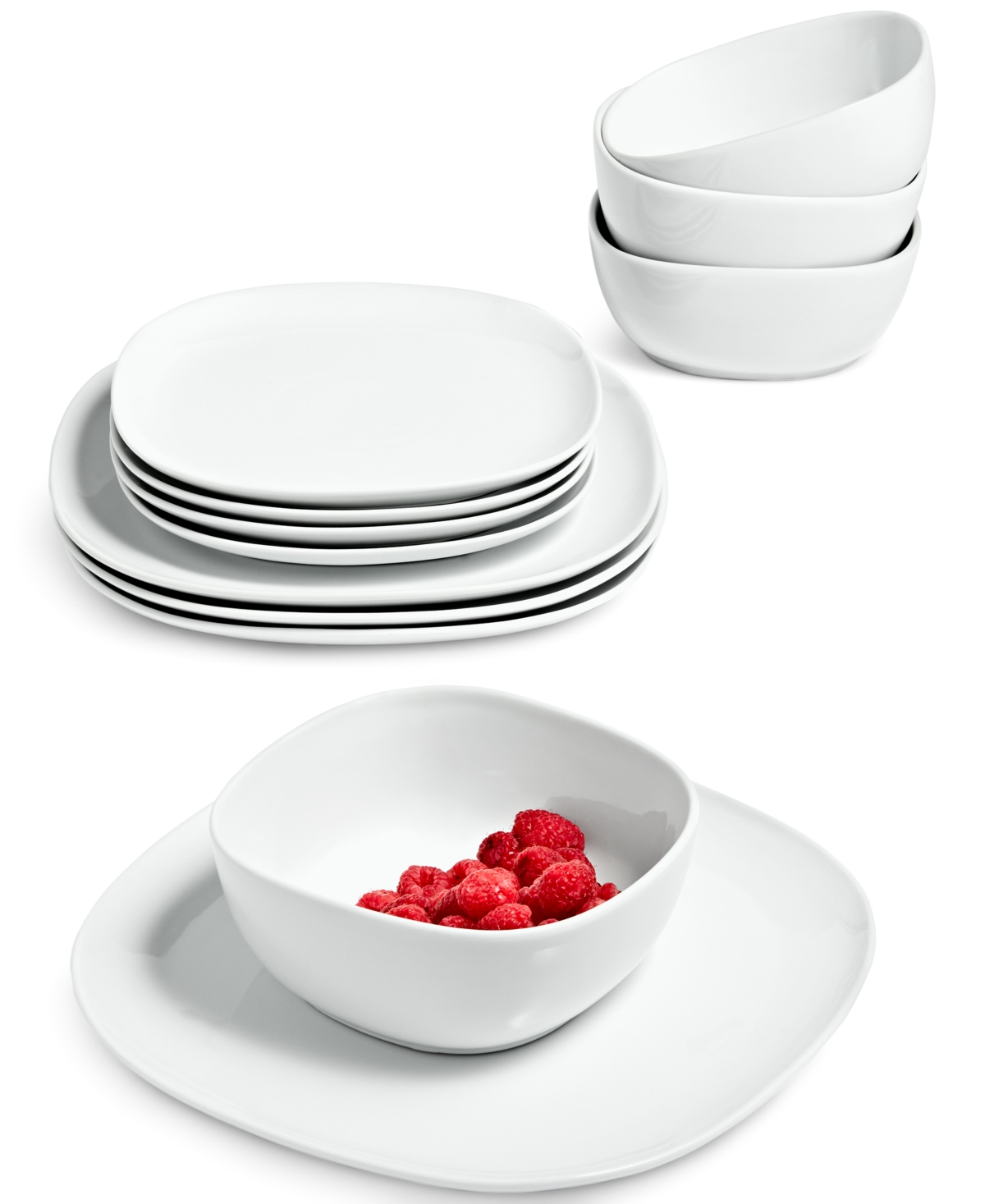 Whiteware Soft Square 12-Pc. Dinnerware Set, Service for 4, Created for Macy's - White