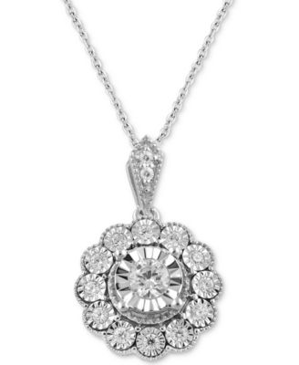 Macy's - Diamond Flower 18" Pendant Necklace (1/3 ct. t.w.) in Sterling Silver