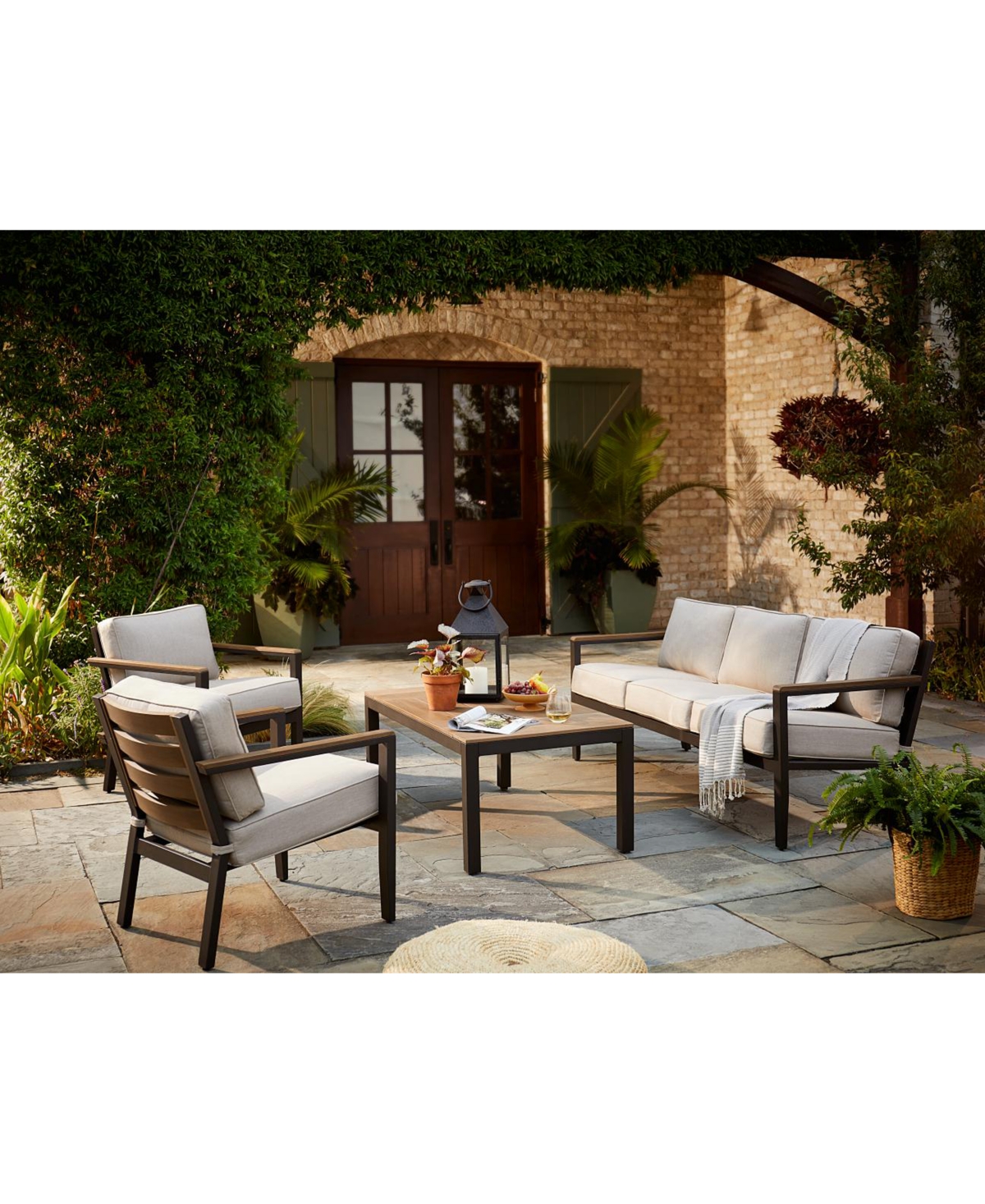 Stockholm Outdoor 4-Pc. Seating Set (Sofa, 2 Club Chairs & Coffee Table) with Outdoor Cushions, Created for Macys