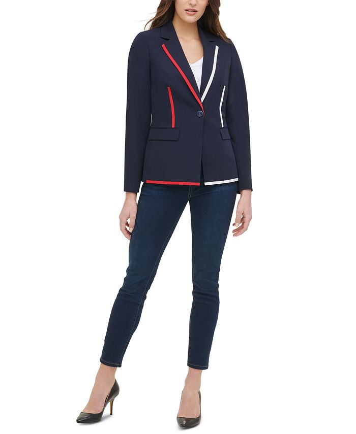 Tommy Hilfiger Contrast Piping Button Blazer - Macy's