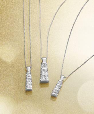 Diamond Three-Stone Linear Pendant Necklace (3/4 ct. t.w.) in 14k White Gold or 14k Yellow Gold