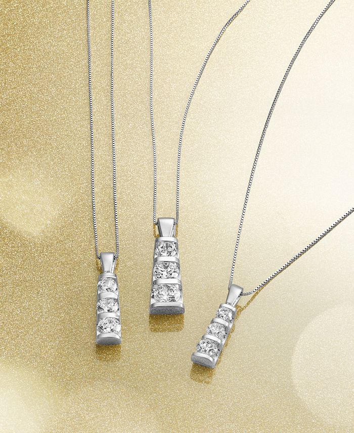Diamond Three-Stone Linear Pendant Necklace (3/4 ct. t.w.) in 14k White  Gold or 14k Yellow Gold