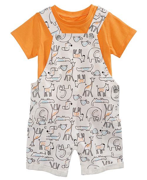 First Impressions Baby Boys 2 Pc T Shirt Animal Print Shortalls