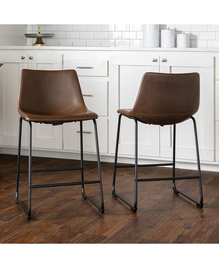 Walker Edison Faux Leather Dining Kitchen Counter Stools Set of 2