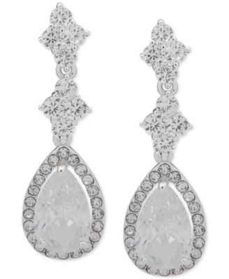 Anne Klein - Silver-Tone Crystal Pear-Shaped Halo Drop Earrings