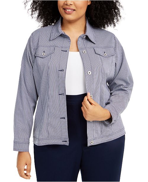 Alfred Dunner Plus Size Easy Street Checked Button Up Jacket