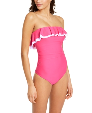 TOMMY HILFIGER SOLID RUFFLE STRAPLESS ONE-PIECE SWIMSUIT WOMEN'S SWIMSUIT