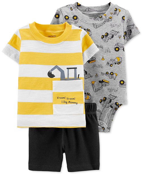 Carter S Baby Boys 3 Pc Cotton Construction T Shirt Bodysuit