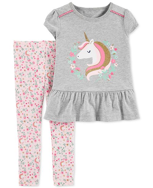 Carter S Baby Girls 2 Pc Unicorn Top Floral Print Leggings Set