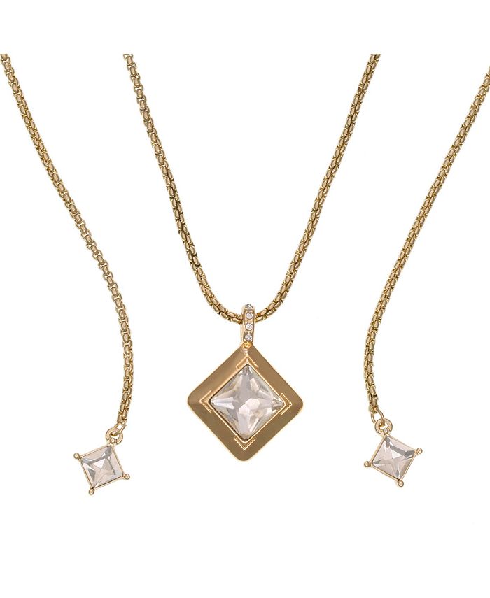 Christian Siriano New York - Gold Tone Adjustable Slider Necklace with Diamond Shape Pendant