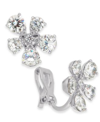 Eliot Danori - Silver-Tone Cubic Zirconia Flower Clip-On Earrings