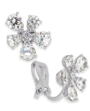 image of Eliot Danori Silver-Tone Cubic Zirconia Flower Clip-On Earrings, Created for Macy-s