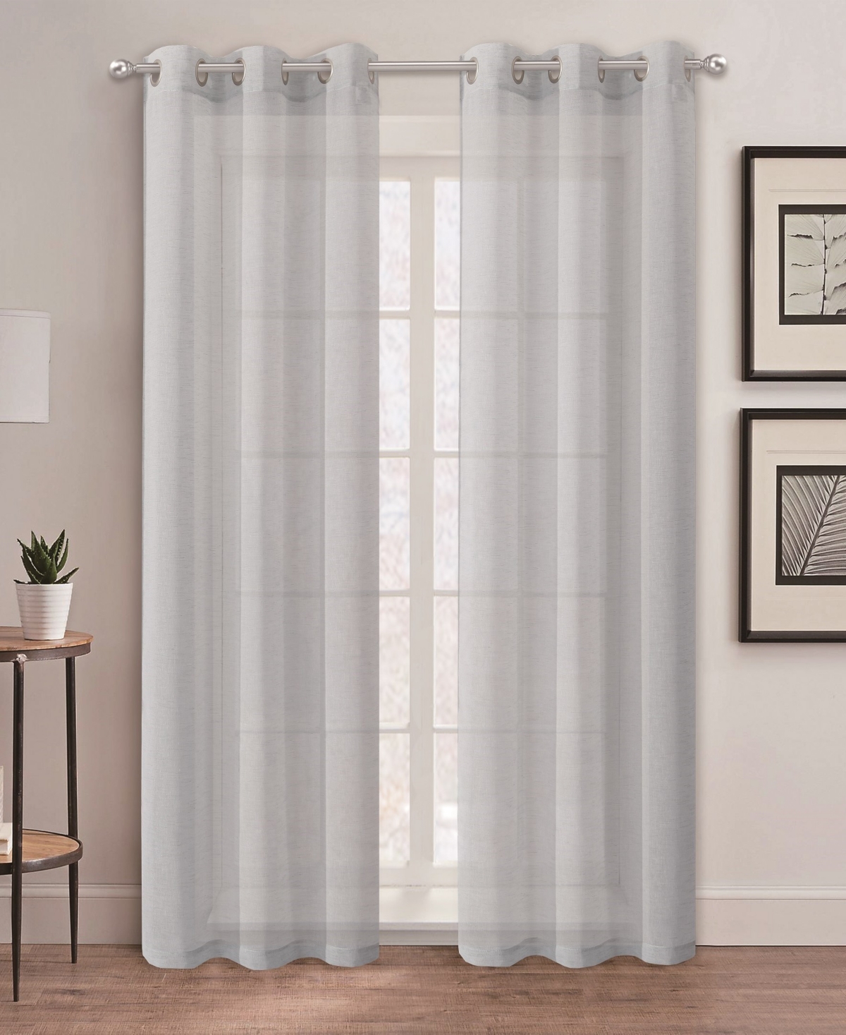 Au Natural 38" x 84" Canvas Mesh Semi-Sheer Curtain Set - Gray