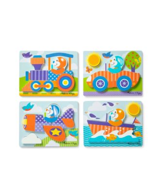 Melissa and Doug - First Play Vehicles Wooden Chunky Jigsaw Puzzle 4-Pack for Toddlers, 9.75” x 7.5” Each Puzzle