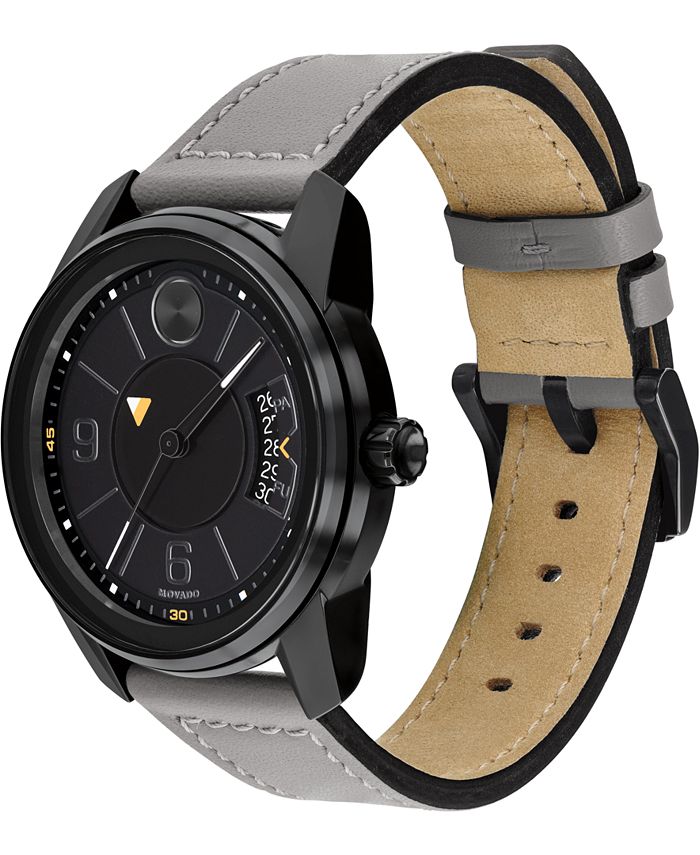 Movado Men's Swiss Bold Gray Leather Strap Watch 42mm, Created for Macy