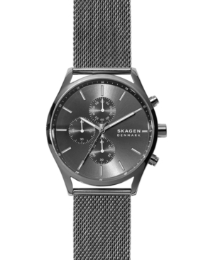 Shop Skagen Men's Chronograph Holst Gunmetal Stainless Steel Mesh Bracelet Watch 42mm