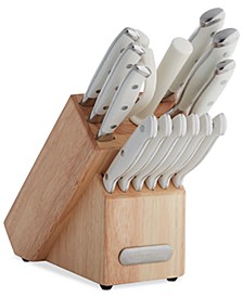 15-Pc. White Handle Cutlery Block Set