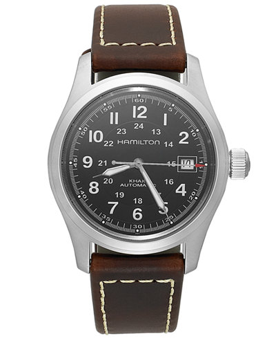 Hamilton Watch, Men's Swiss Automatic Khaki Field Brown Leather Strap 38mm H70455533