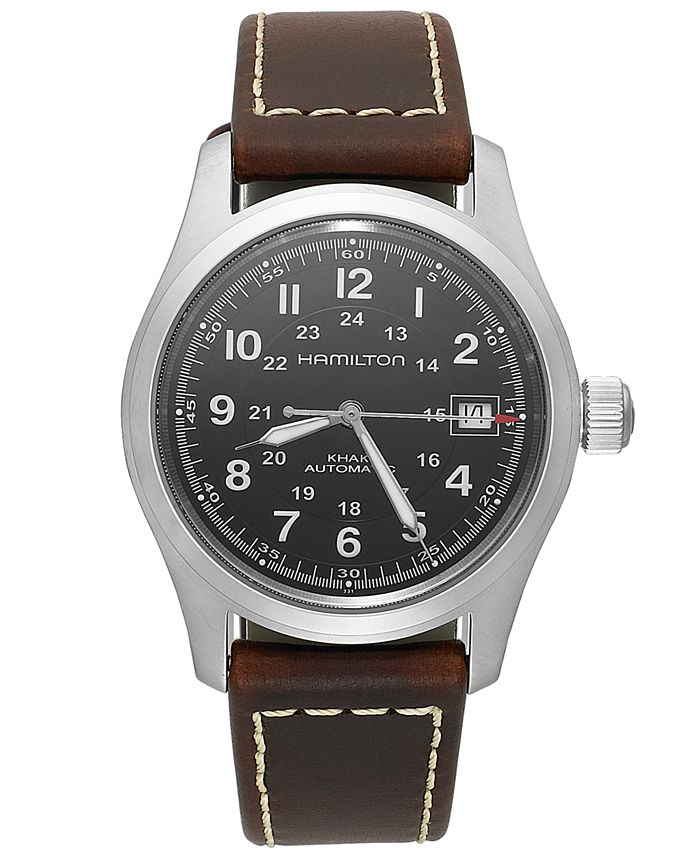 Hamilton - Watch, Men's Swiss Automatic Khaki Field Brown Leather Strap 38mm H70455533