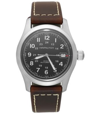 Hamilton Men's Swiss Automatic Khaki Field Brown Leather Strap Watch ...