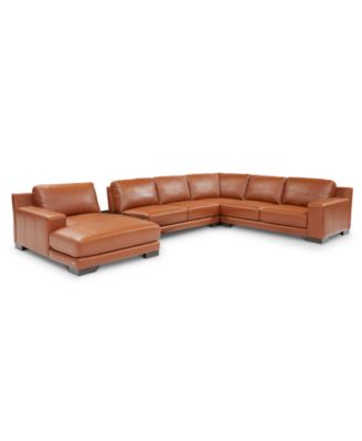 Darrium 5-Pc. Leather Chaise Sectional with Console, Created for Macy's