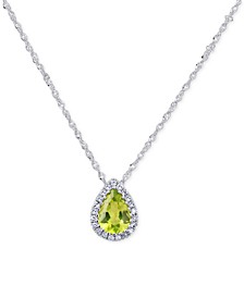 Peridot (5/8 ct. t.w.) & Diamond Accent Teardrop 18" Pendant Necklace in 14k White Gold