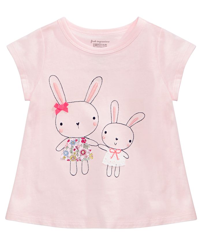 First Impressions Baby Girls Embroidered Cotton Bunny Sisters T-Shirt ...