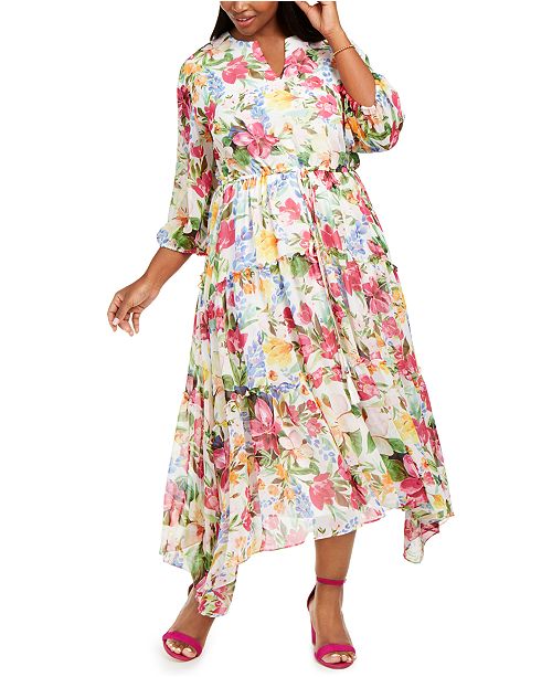 Taylor Plus Size Floral Midi Dress Reviews Dresses Plus Sizes Macy S