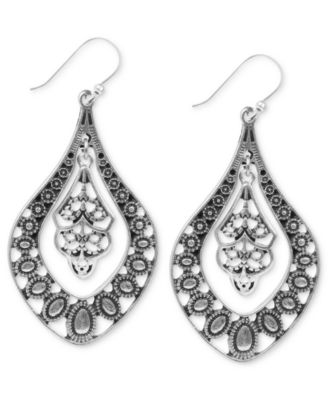 Lucky Brand - Earrings, Silver-Tone Filigree Oblong Earrings
