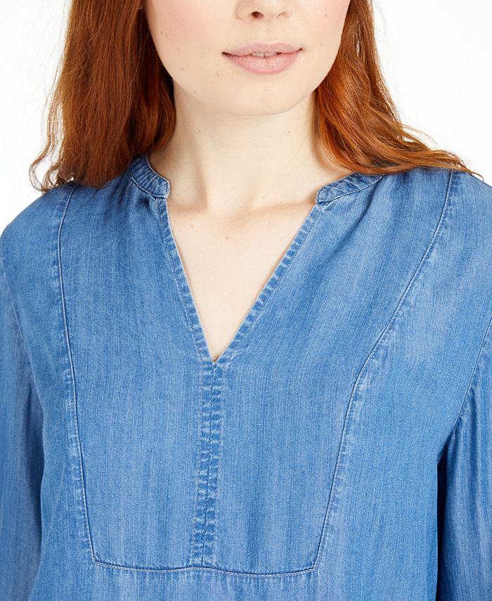 Tommy Hilfiger BibFront Denim Peasant Dress Macy's