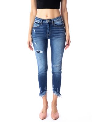 Olive High Rise Fray Hem Ankle Skinny