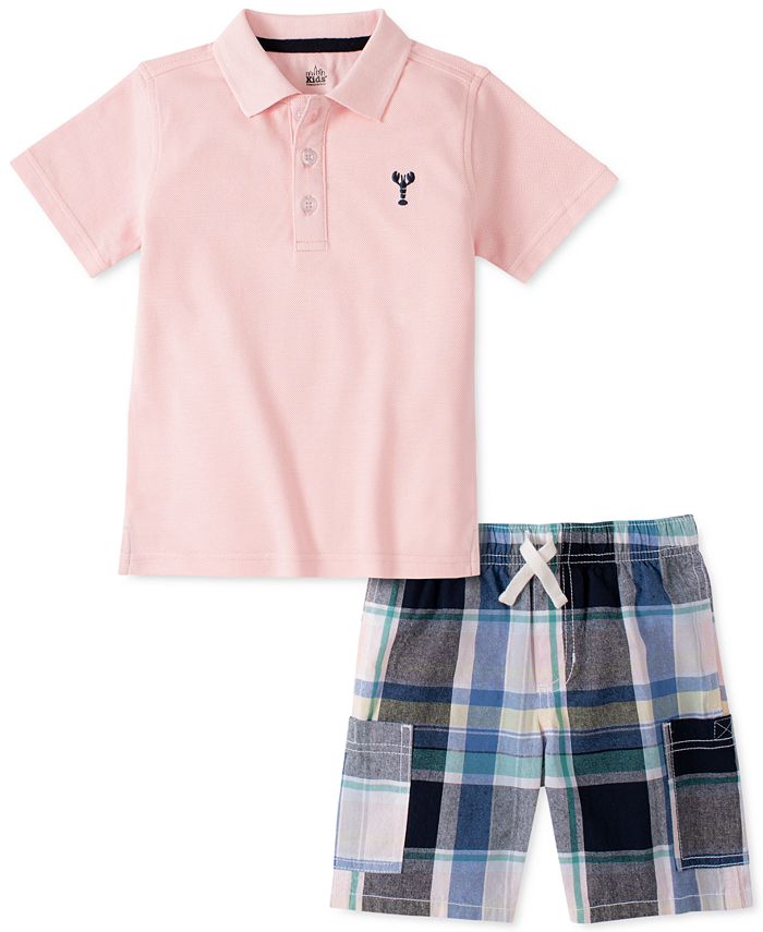 Kids Headquarters Toddler Boys 2Pc. Pink Embroidered Piqué Polo Shirt