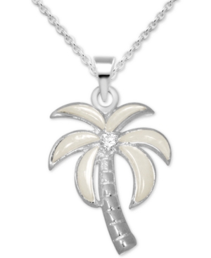 image of Kona Bay Crystal & Enamel Palm Tree Pendant Necklace in Fine Silver-Plate, 16