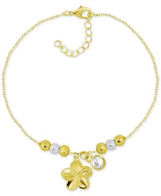 Kona Bay - Flower & Crystal Charm Ankle Bracelet in Gold-Plate